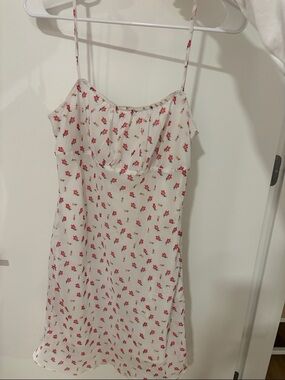 White Floral Slip Dress with Red Flower Print